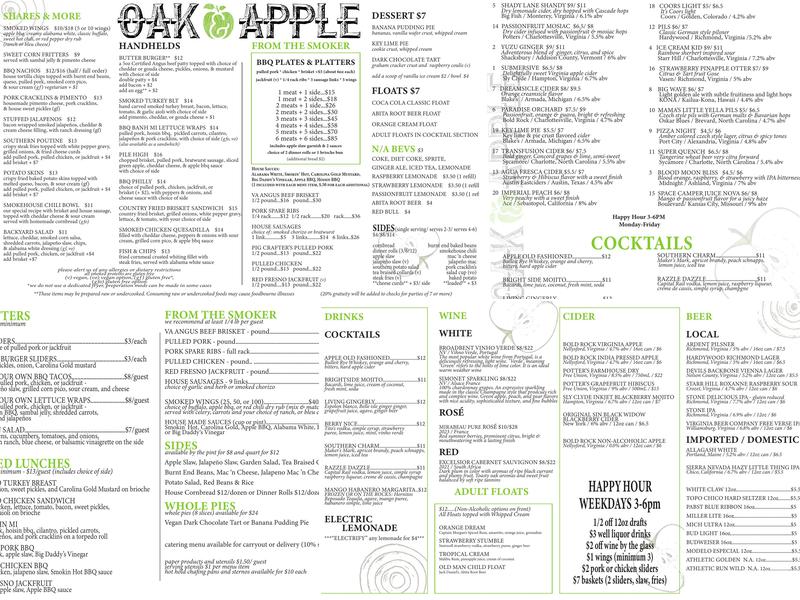Oak & Apple BBQ Menu