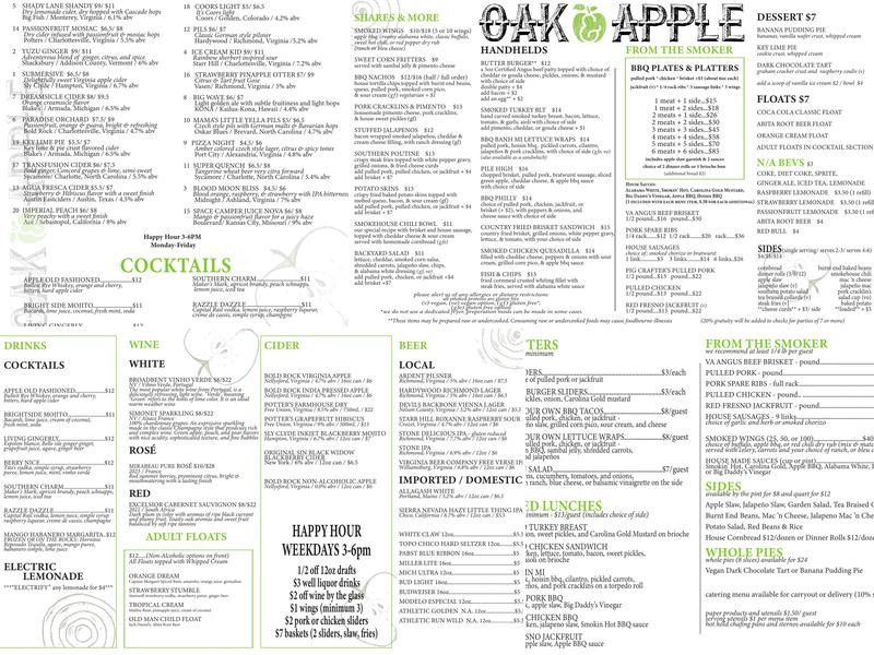 Oak & Apple BBQ Menu