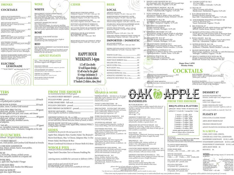 Oak & Apple BBQ Menu