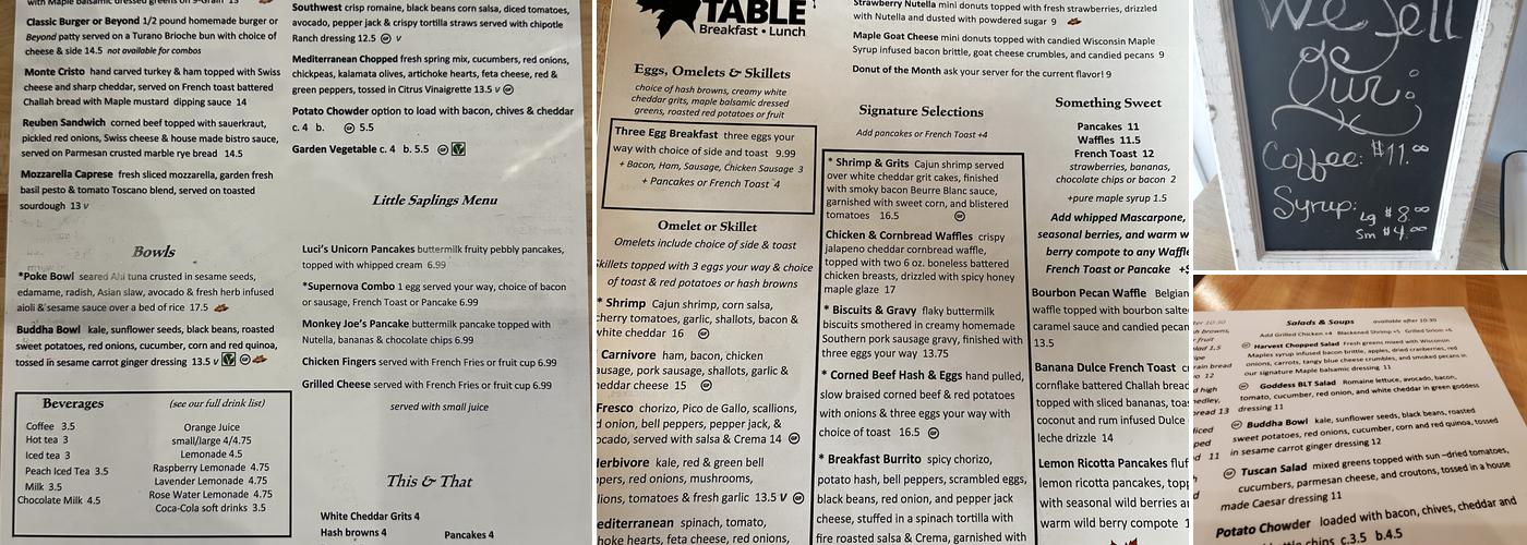 The Maple Table Menu