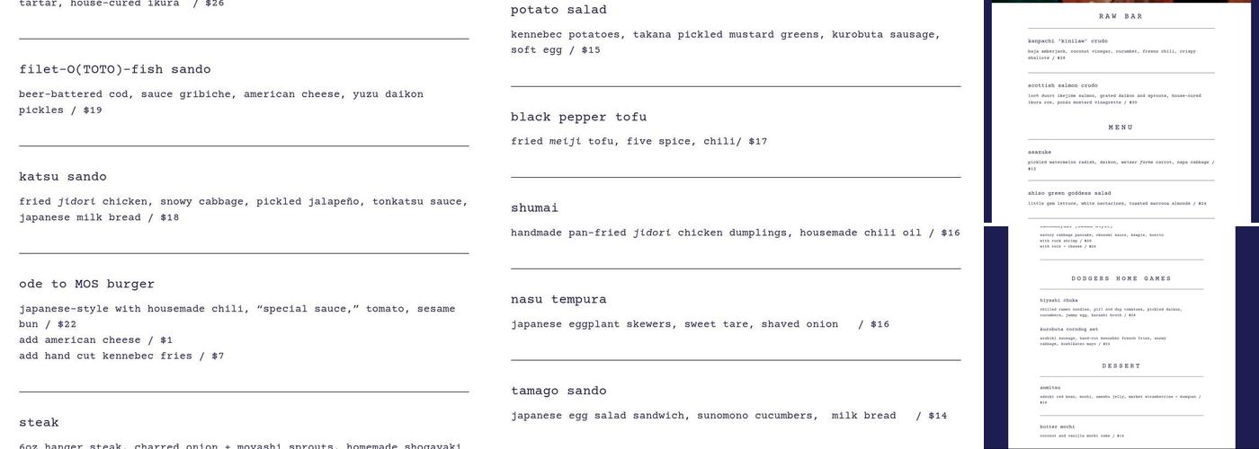 OTOTO Menu