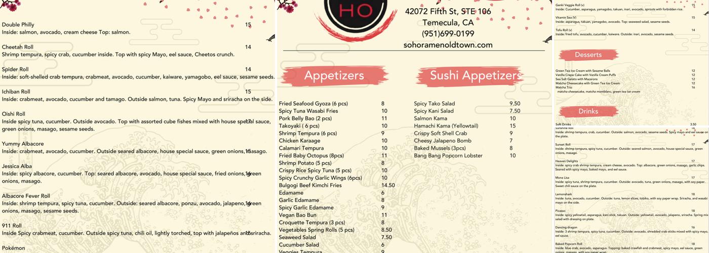 Soho Ramen & Sake Bar Menu