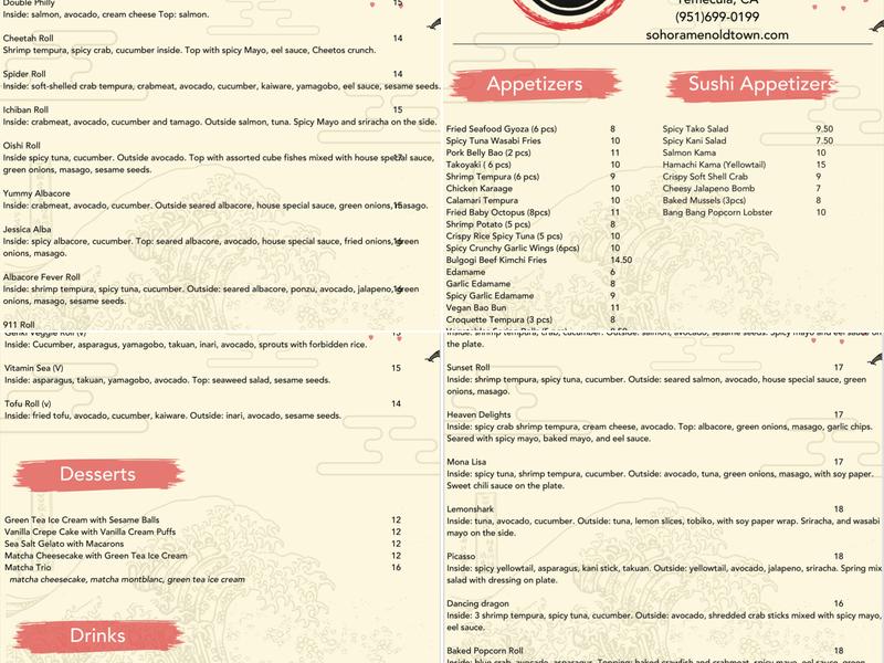 Soho Ramen & Sake Bar Menu