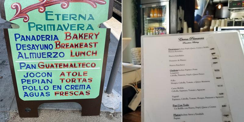 Eterna Primavera Bakery Menu