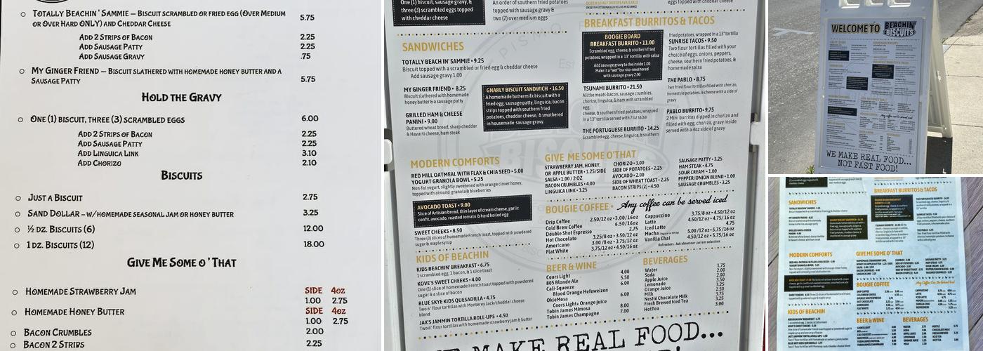 Beachin’ Biscuits Menu