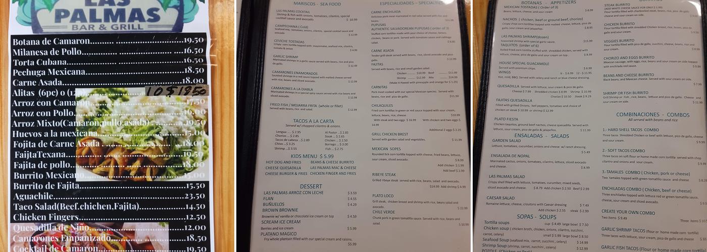 Las Palmas Bar and Grill Menu