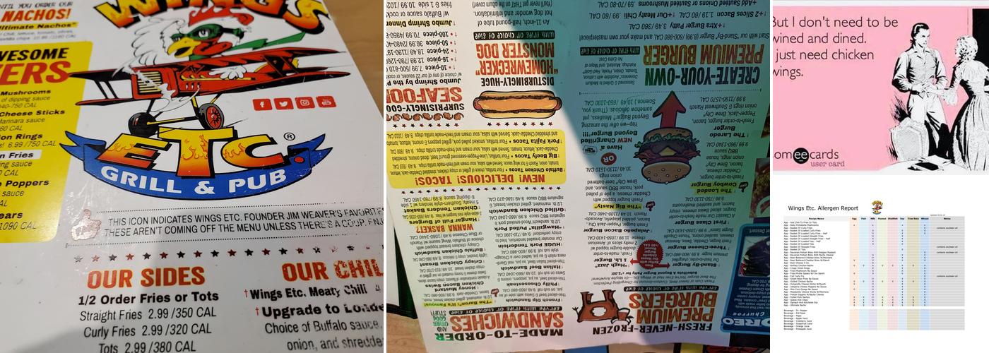 Wings Etc. Menu