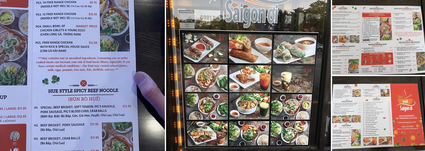 Phở Sài Gòn Ơi Menu