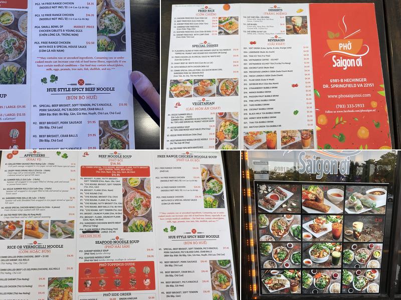Phở Sài Gòn Ơi Menu