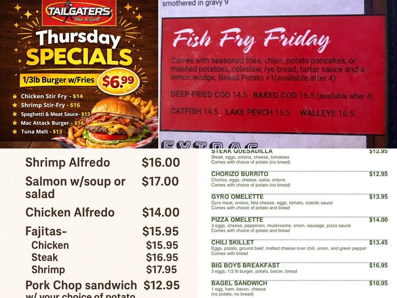 Tailgaters Bar & Grill Menu