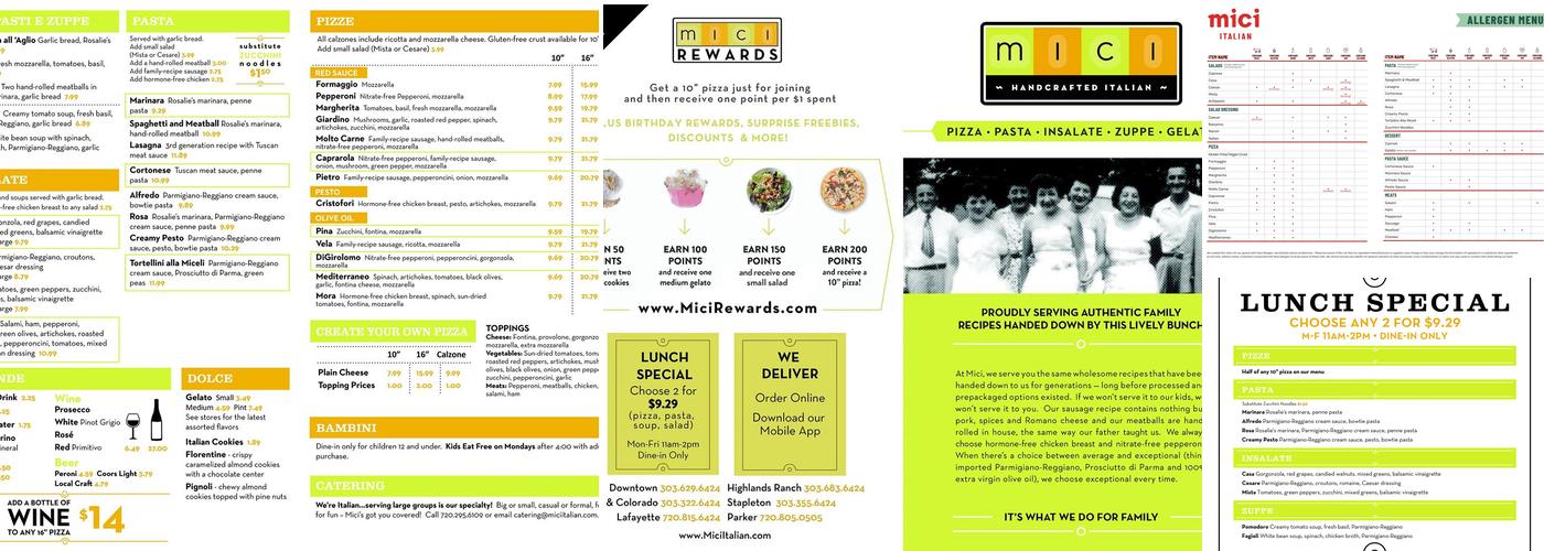 Mici Italian Menu