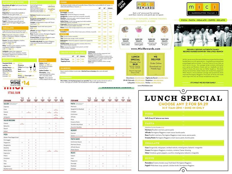 Mici Italian Menu