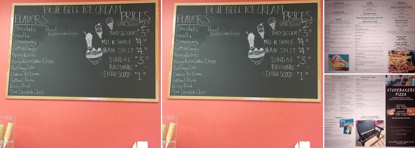 Studebakers Pizza Menu
