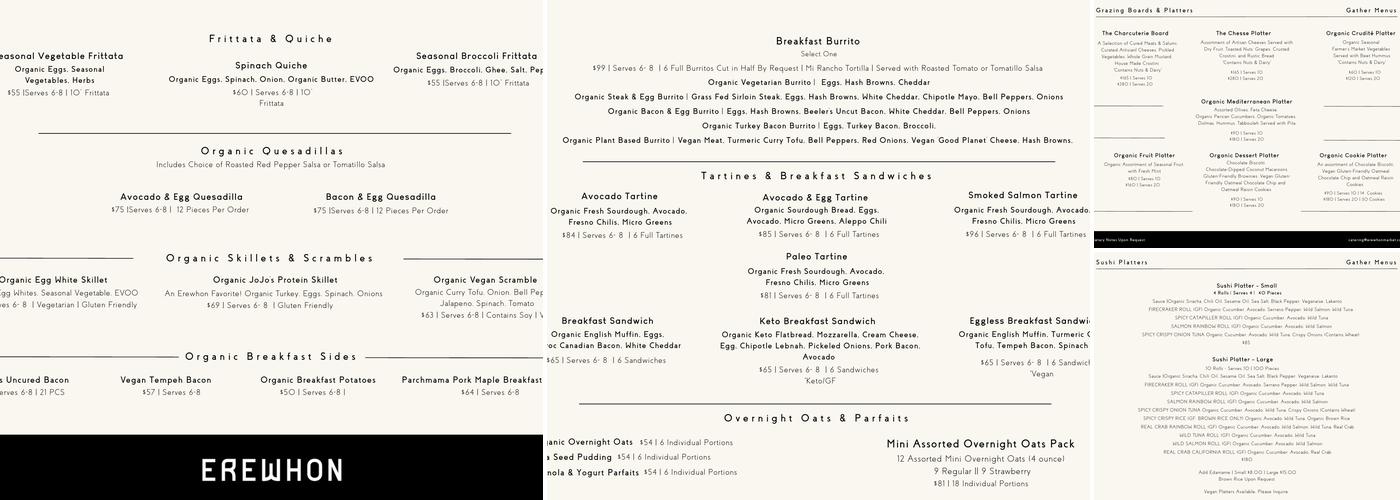 Erewhon- Pacific Palisades Menu