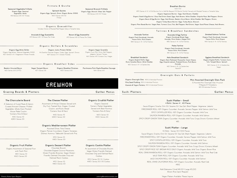 Erewhon- Pacific Palisades Menu