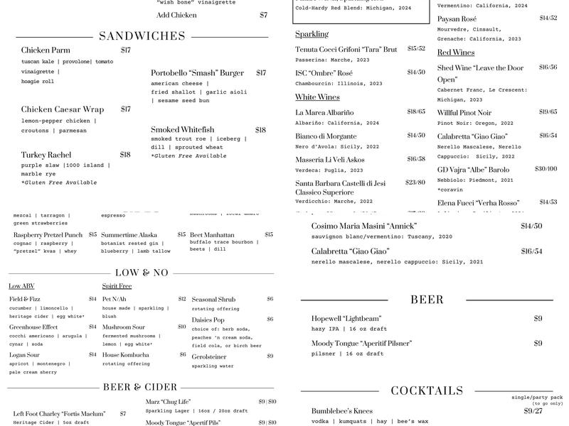 Daisies Menu