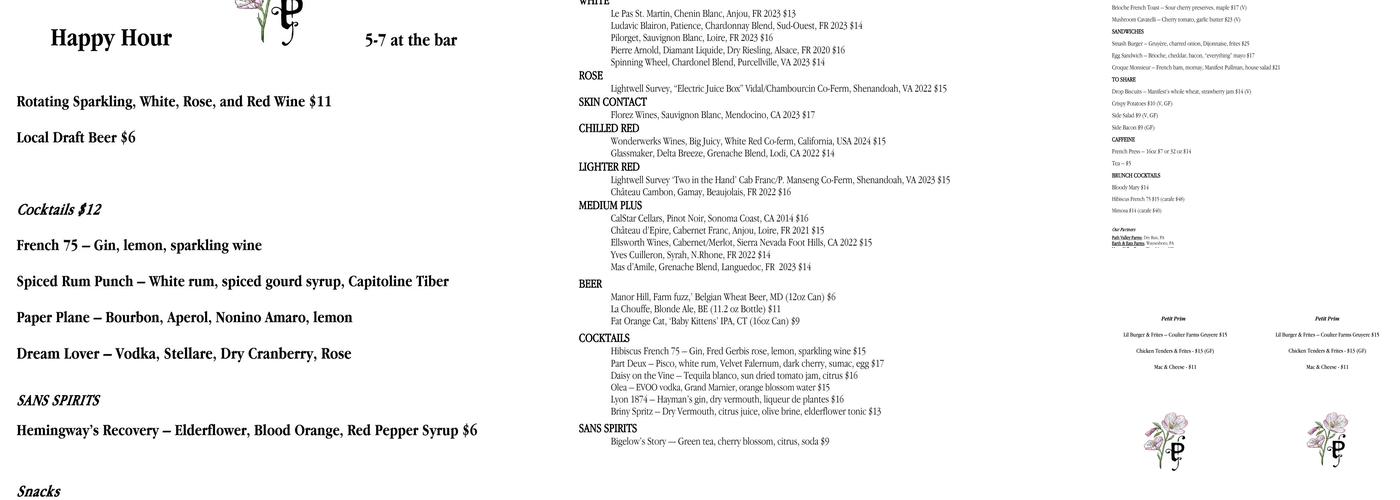 Primrose Menu