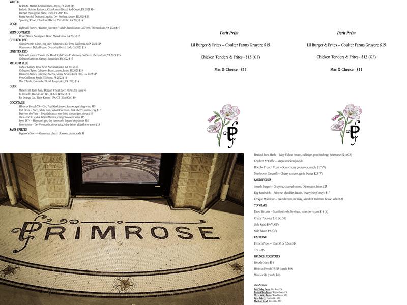 Primrose Menu