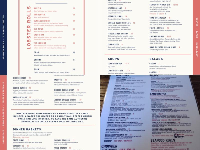 Pepper's Landing Menu