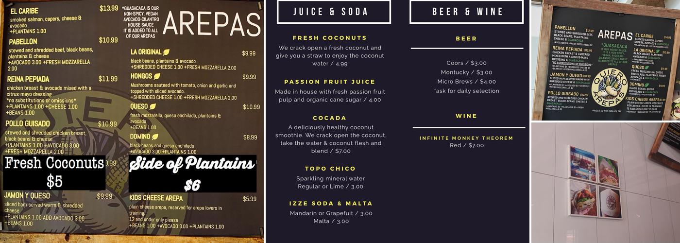 Quiero Arepas Menu