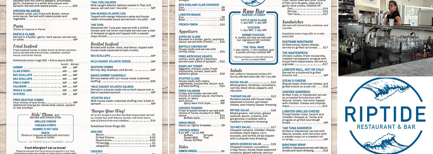 RipTide Restaurant & Bar Menu