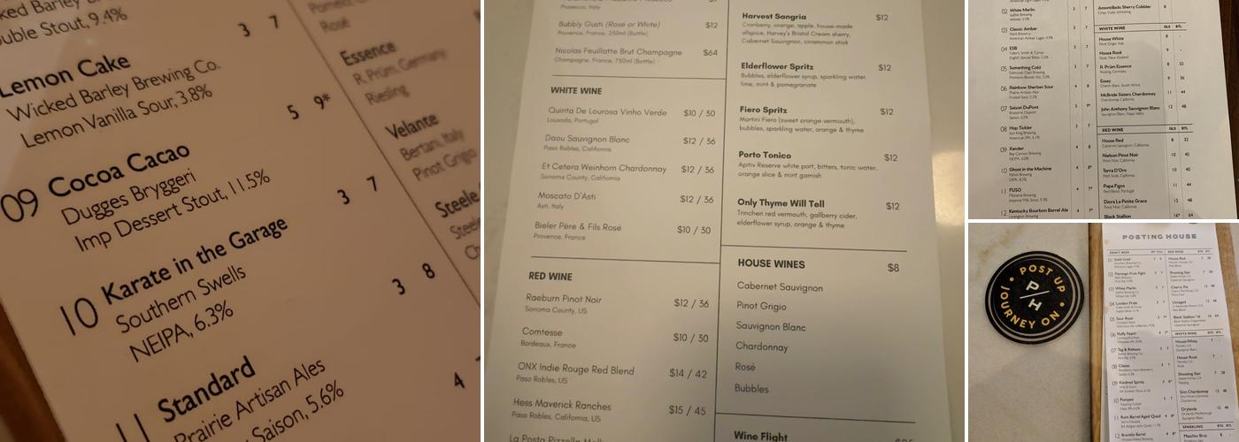 Posting House Menu