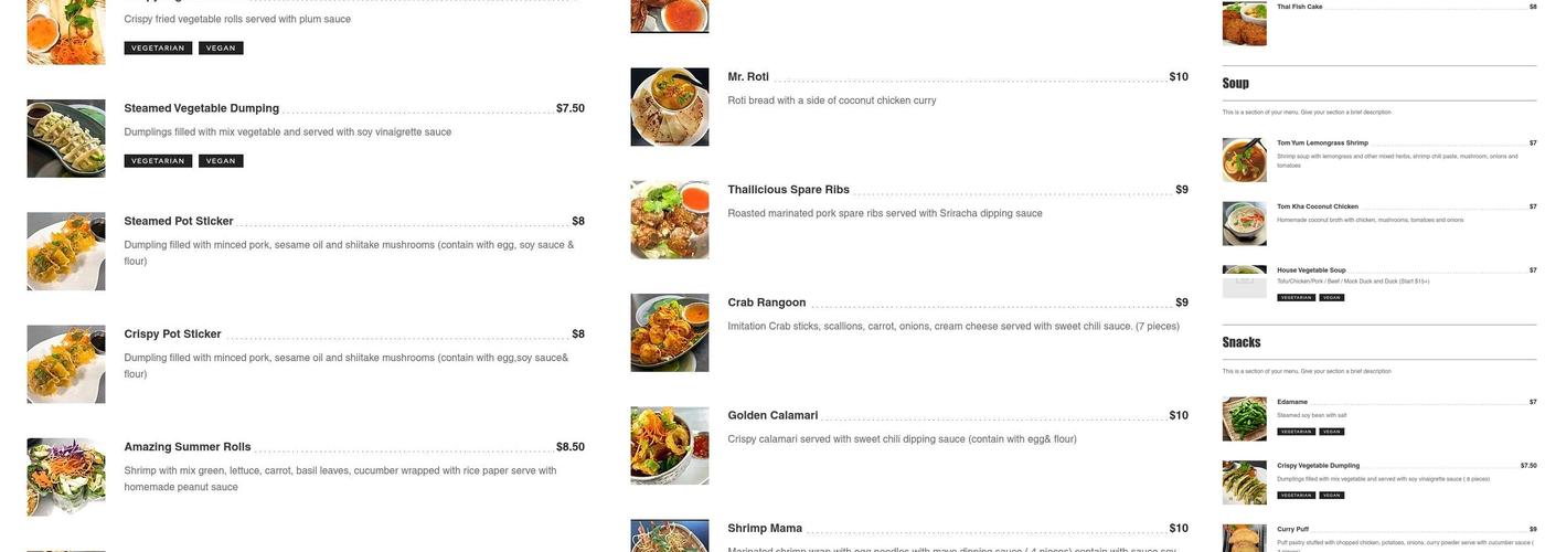 Thailicious Menu