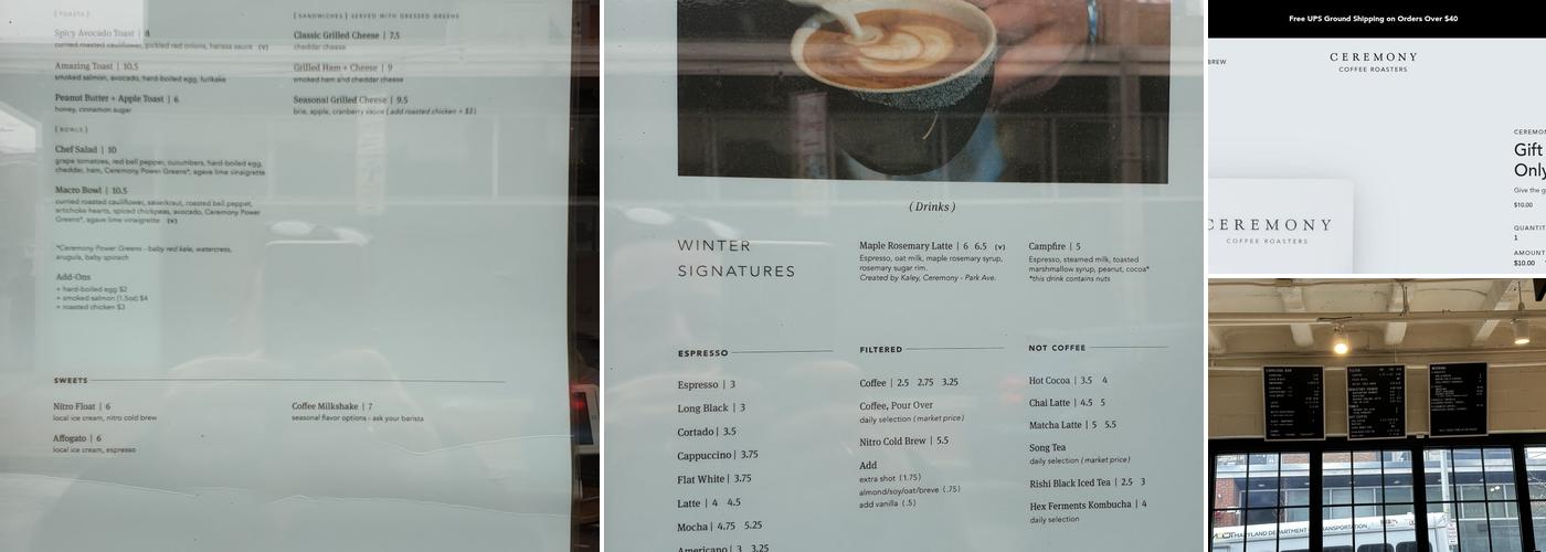 Ceremony Coffee - Cross Street Market Menu