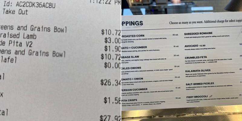 CAVA Menu