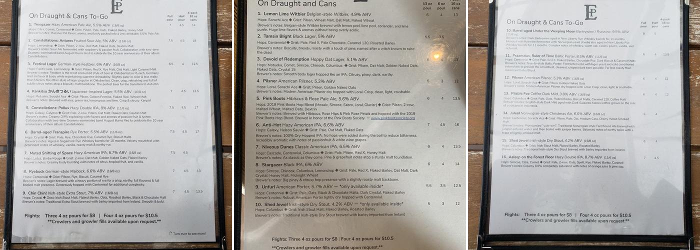 Elder Pine Brewing & Blending Co Menu