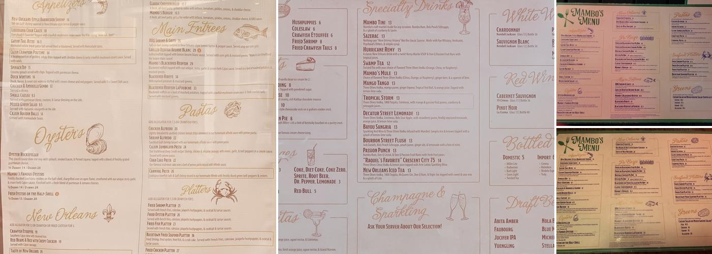 Mambo’s Menu