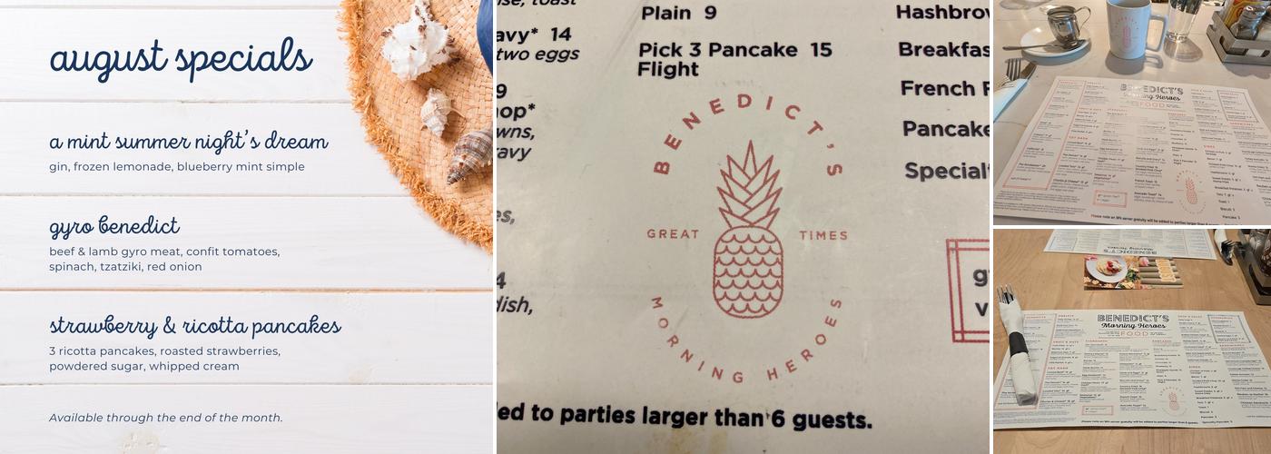 Benedict's Menu