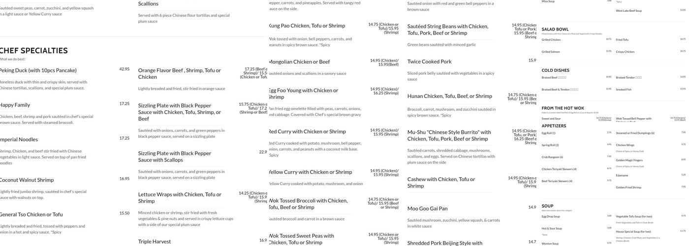 East meets west Menu