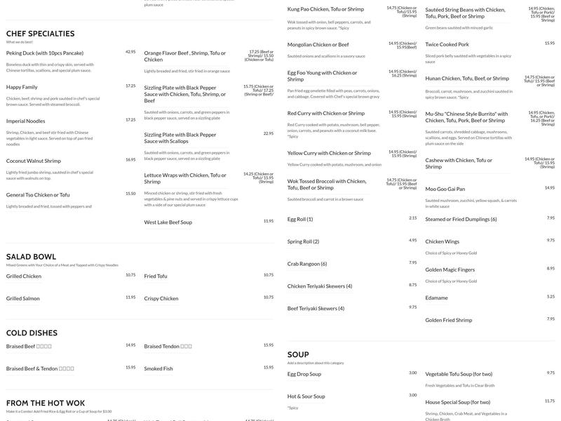 East meets west Menu