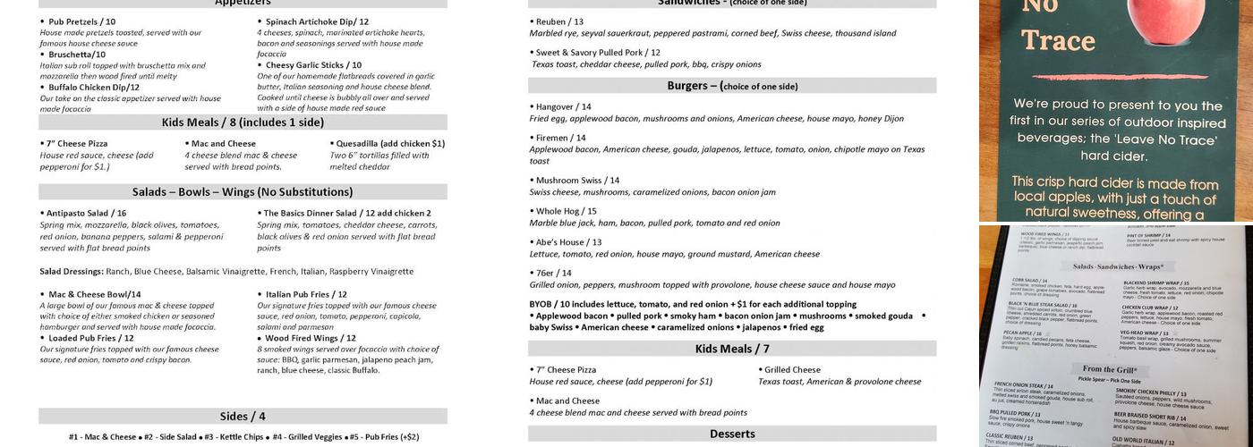 Grace and Abe's Menu