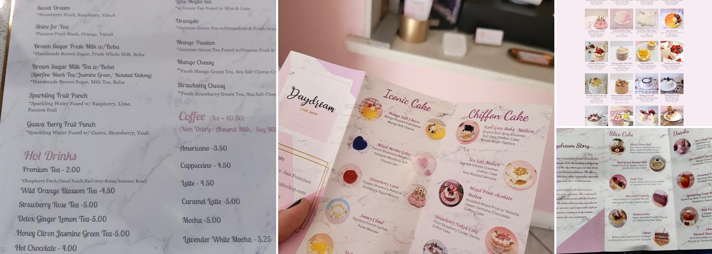 Daydream Cake Shop Menu