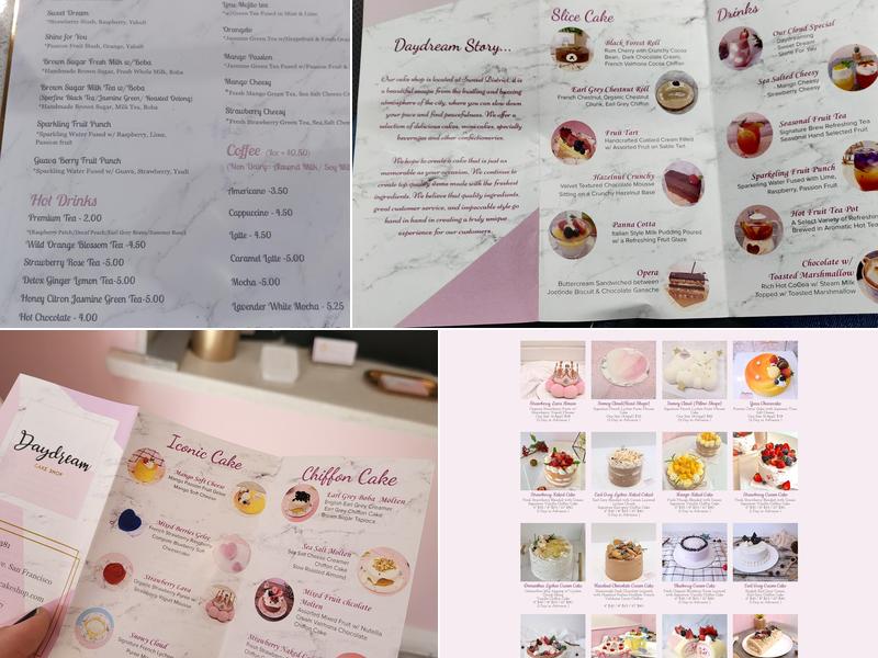 Daydream Cake Shop Menu
