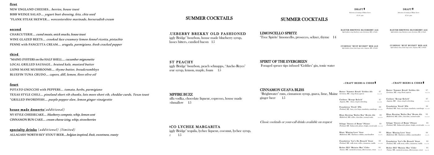 The Oak Table & Bar Menu