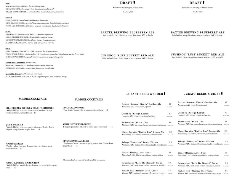 The Oak Table & Bar Menu