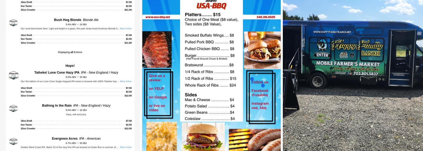 Cedar Run Brewery Menu