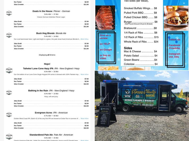 Cedar Run Brewery Menu