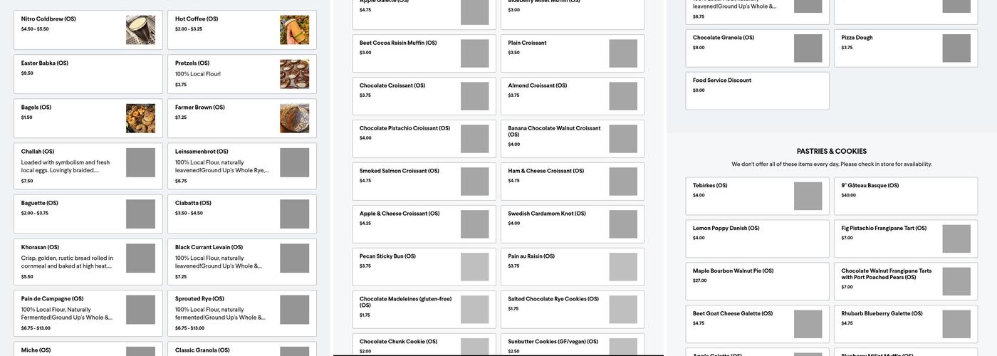 Rise Above Bakery Menu