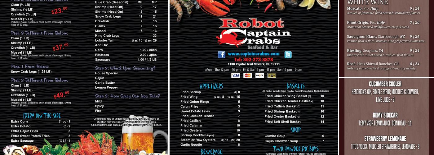 Robot Captain Crabs Menu