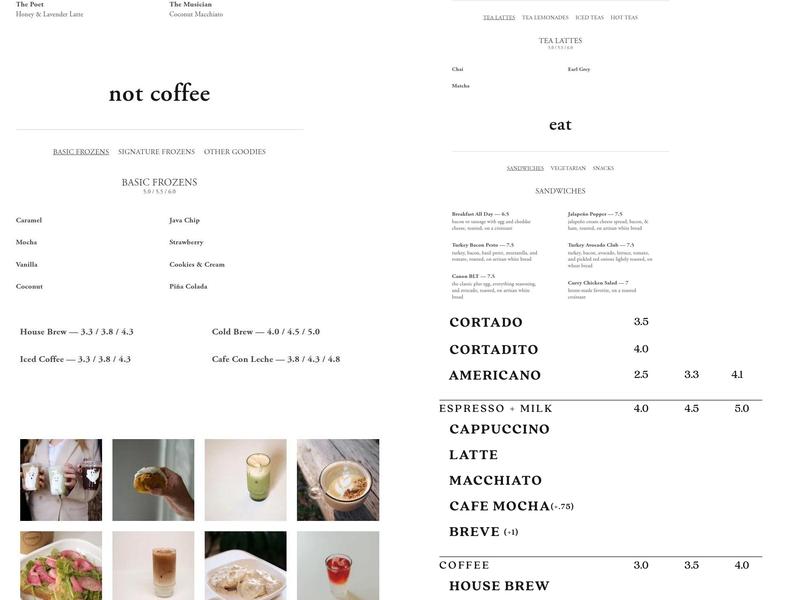 Canon Coffee Menu