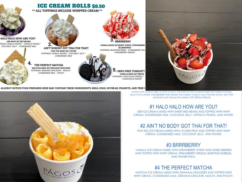 Págos Ice Cream Rolls and Bubble Tea Menu