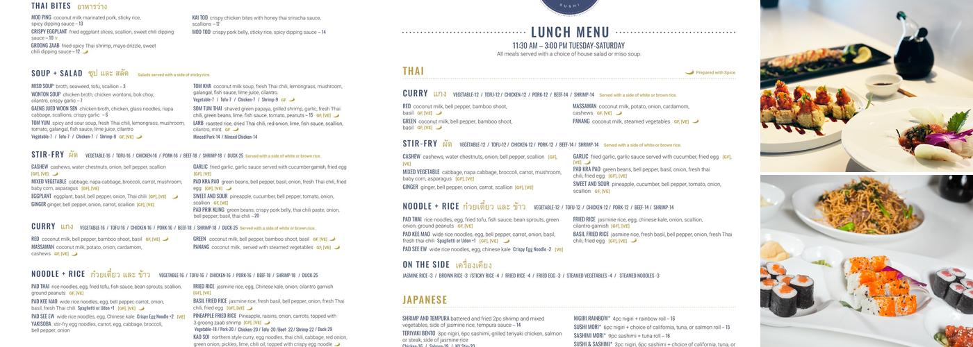 Osha Thai Kitchen and Sushi Menu
