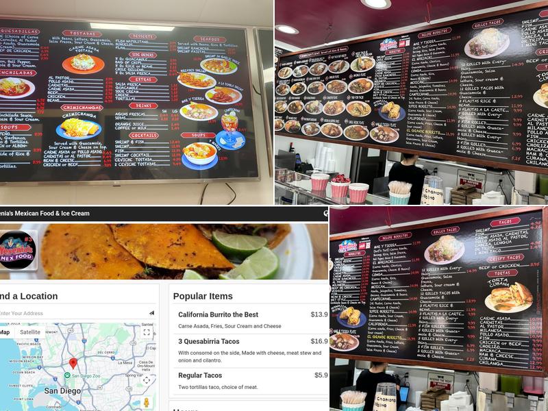 Yesenia's Mexican Food & Ice Cream Menu
