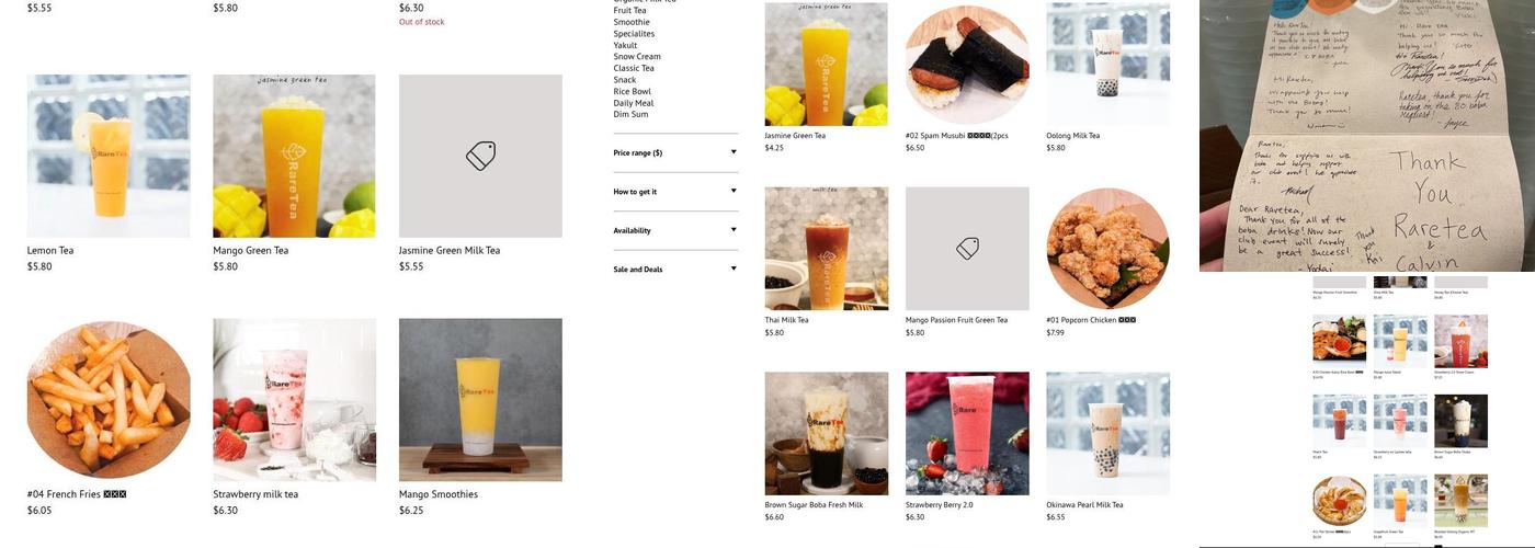 RareTea Oakland Menu