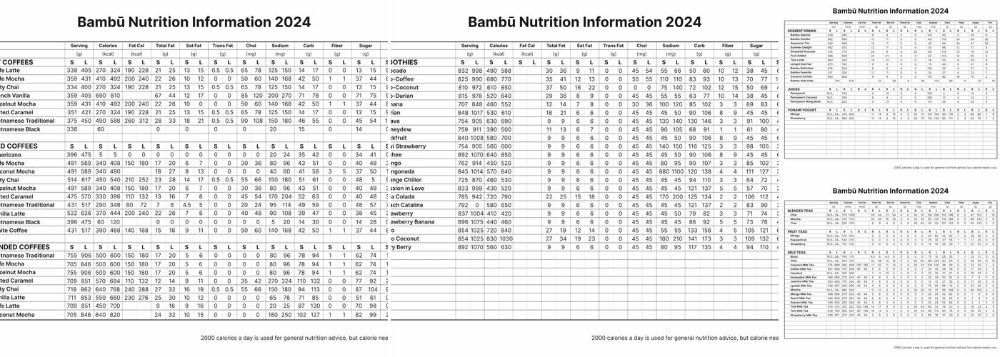 BAMBU Desserts & Drinks Menu