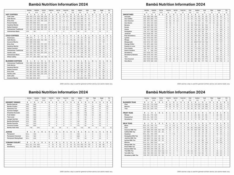 BAMBU Desserts & Drinks Menu